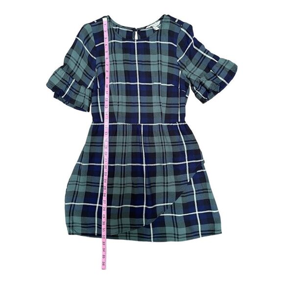 Speechless Green Blue White Plaid Dress Ruffle Sleeve Size M Faux Wrap Cowgirl - Picture 5 of 7